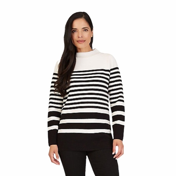 Ladies Apt. 9 Large 12 - 14 Crewneck Sweater Striped Black White Long Sleeve NWT - Picture 3 of 12